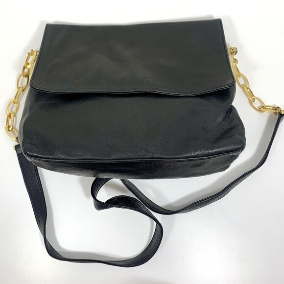 Jay Herbert by SHARIF Black Leather w/ Gold Tone Crossbody Strap Fold Over Snap - Picture 1 of 13